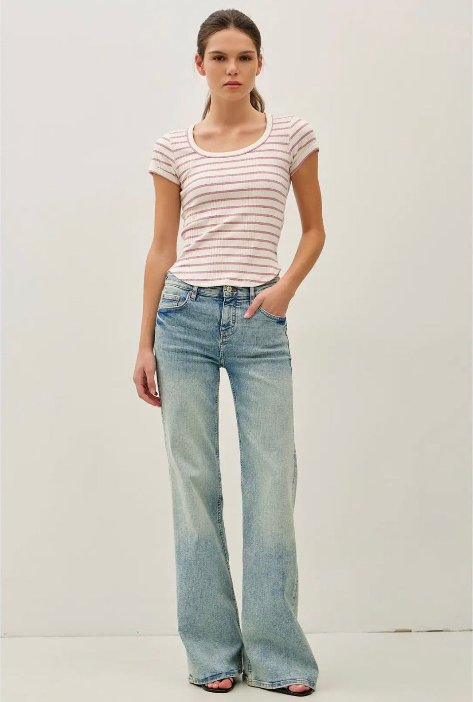 Pink Stripe Cap Sleeve