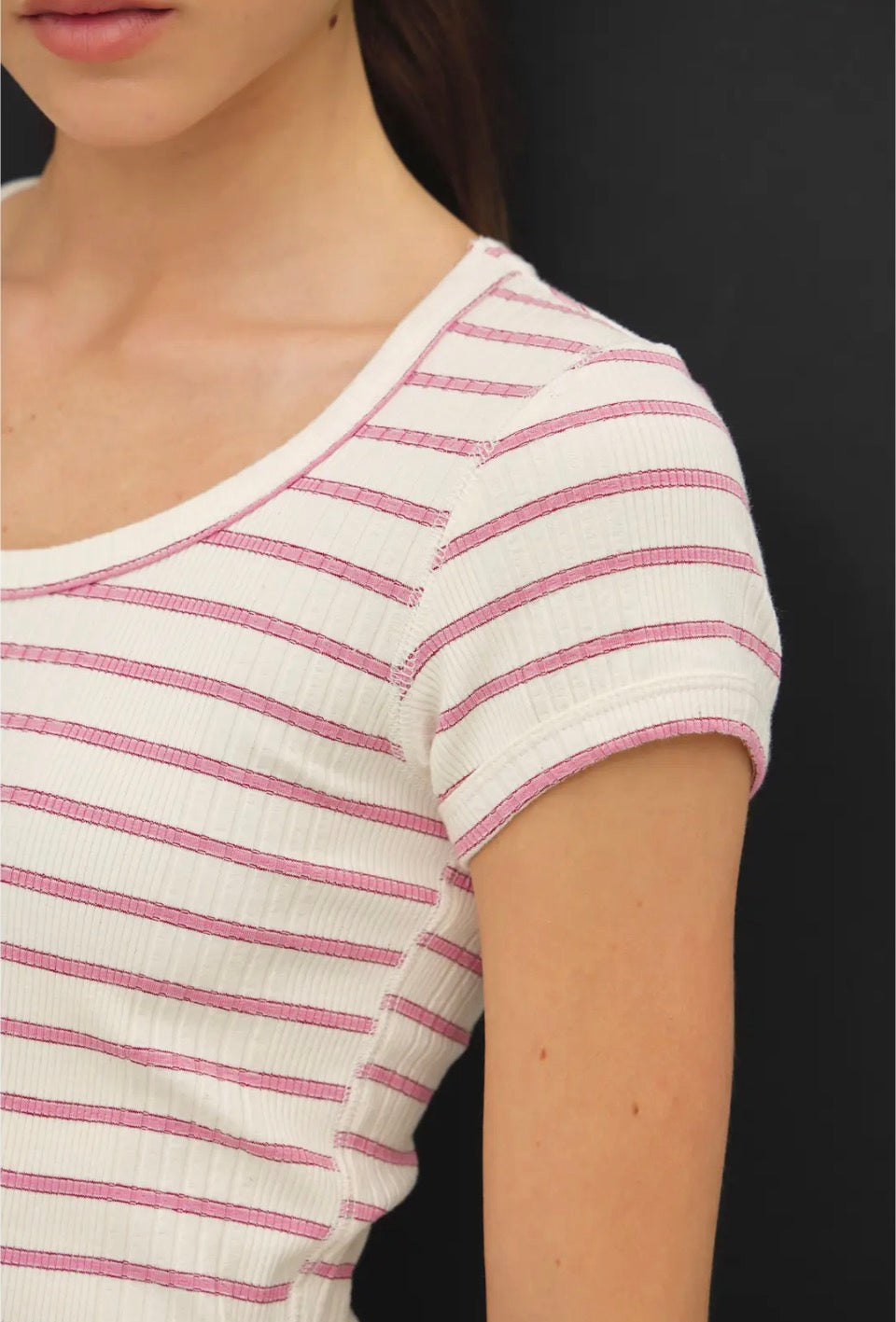 Pink Stripe Cap Sleeve