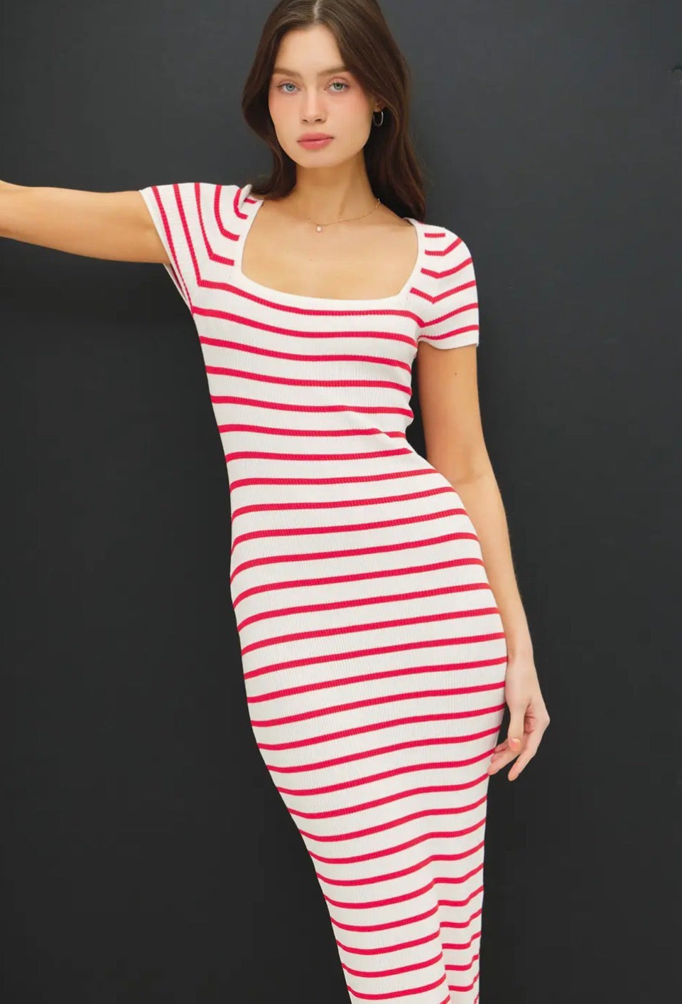 Red Stripe Midi Dress