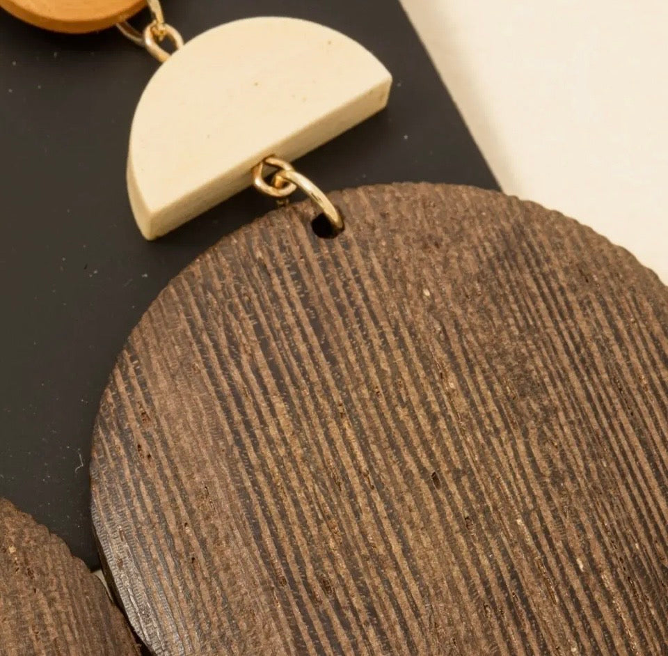 Large Wood Disc Dangle Earrings