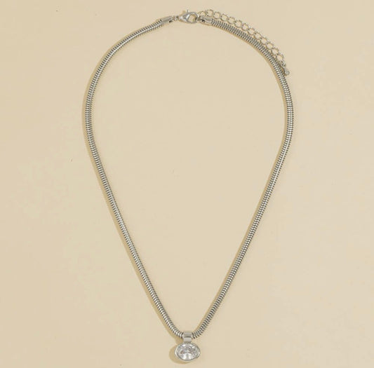 Silver Oval Bezel Snake Chain
