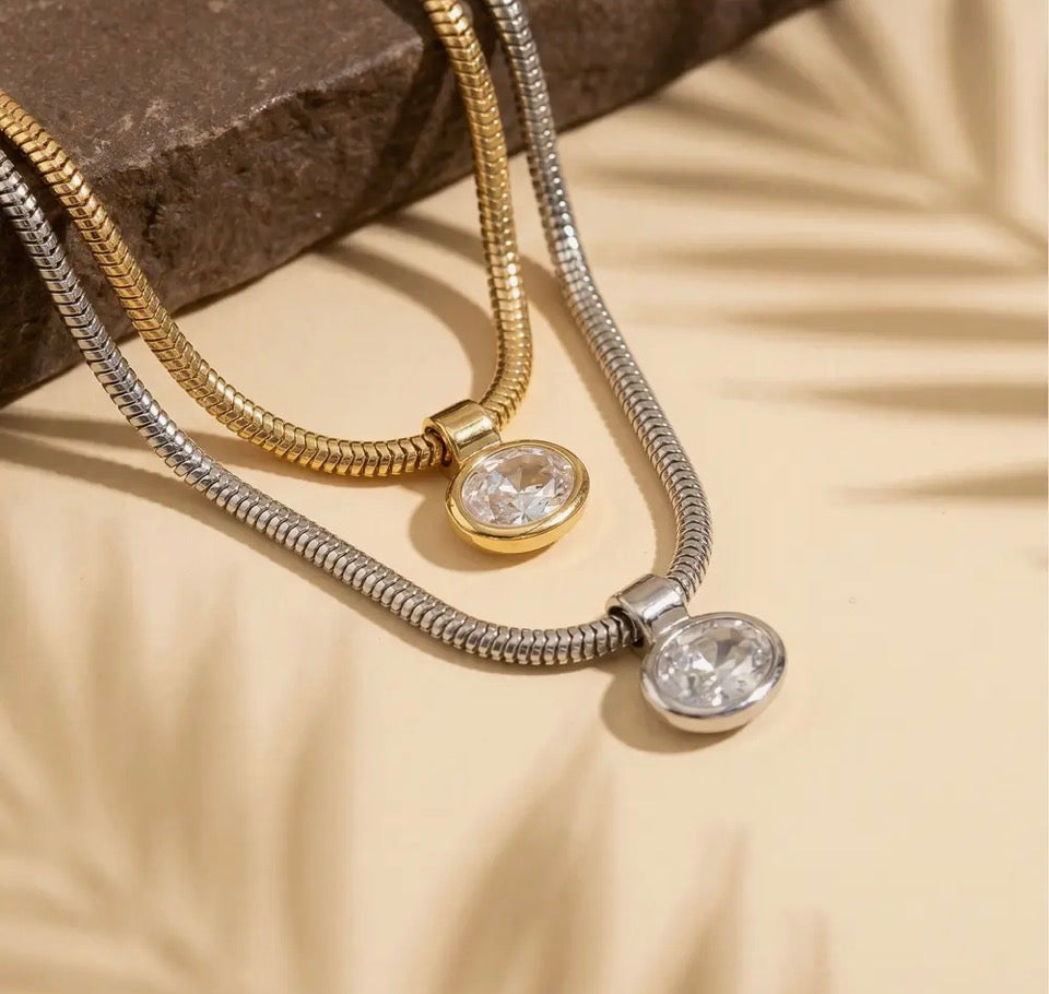 Silver Oval Bezel Snake Chain
