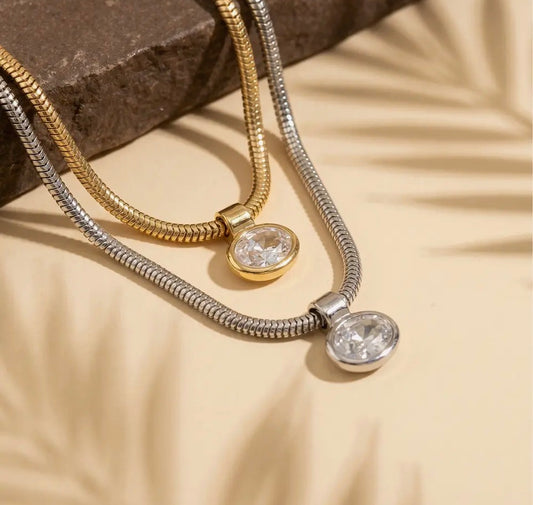 Silver Oval Bezel Snake Chain