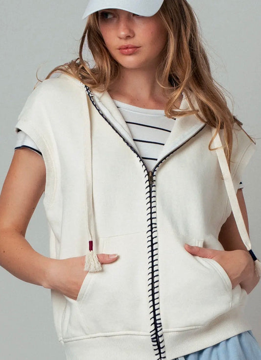 Contrast Stitch Sleeveless Hoodie
