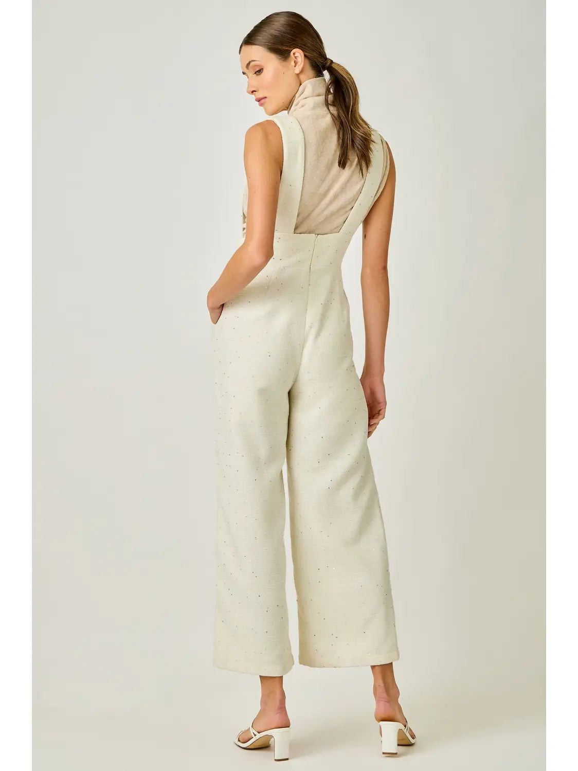 Cream Boucle Overall Jumpsuit Mini Sequin