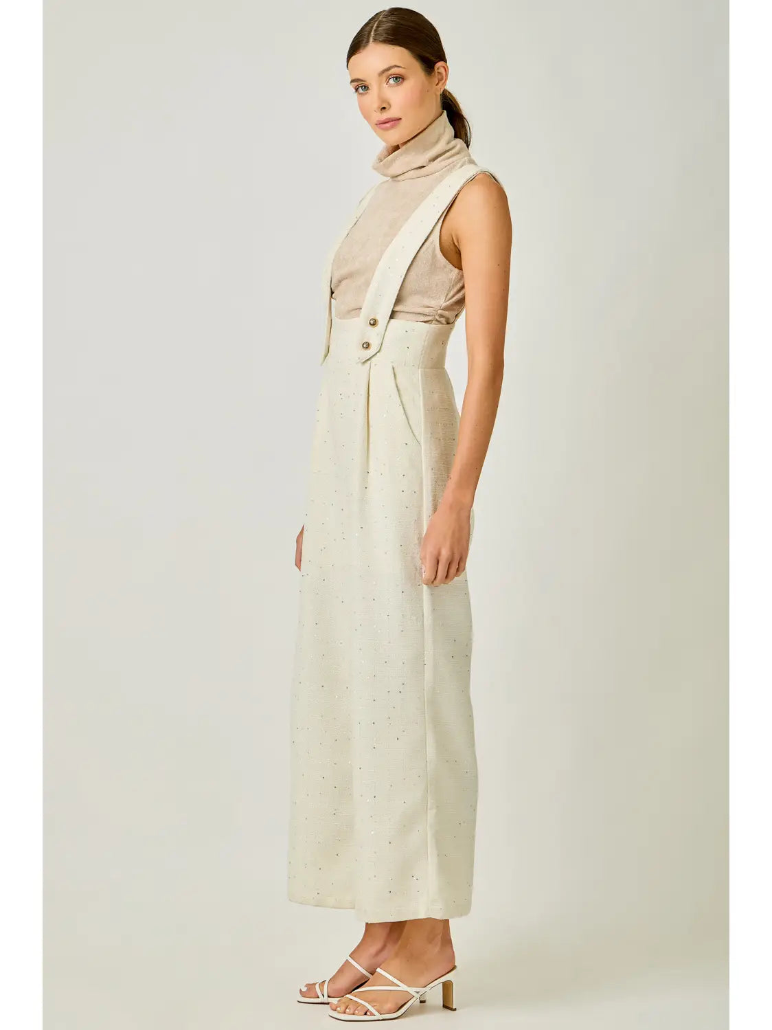 Cream Boucle Overall Jumpsuit Mini Sequin