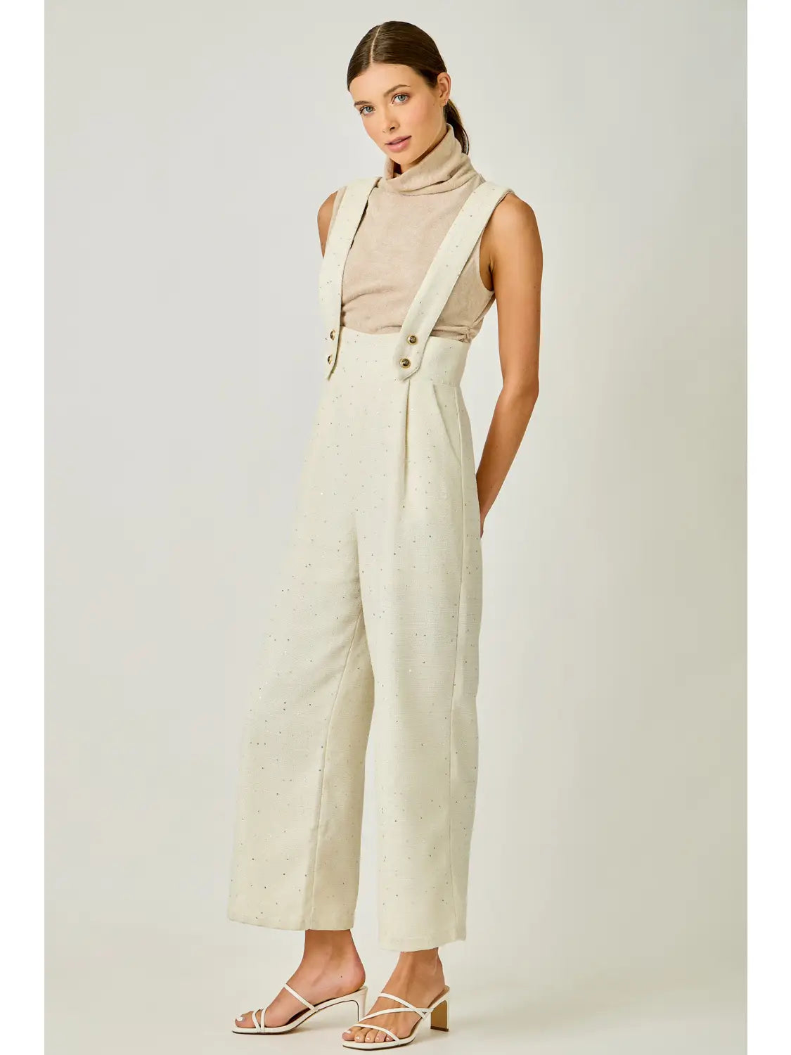 Cream Boucle Overall Jumpsuit Mini Sequin