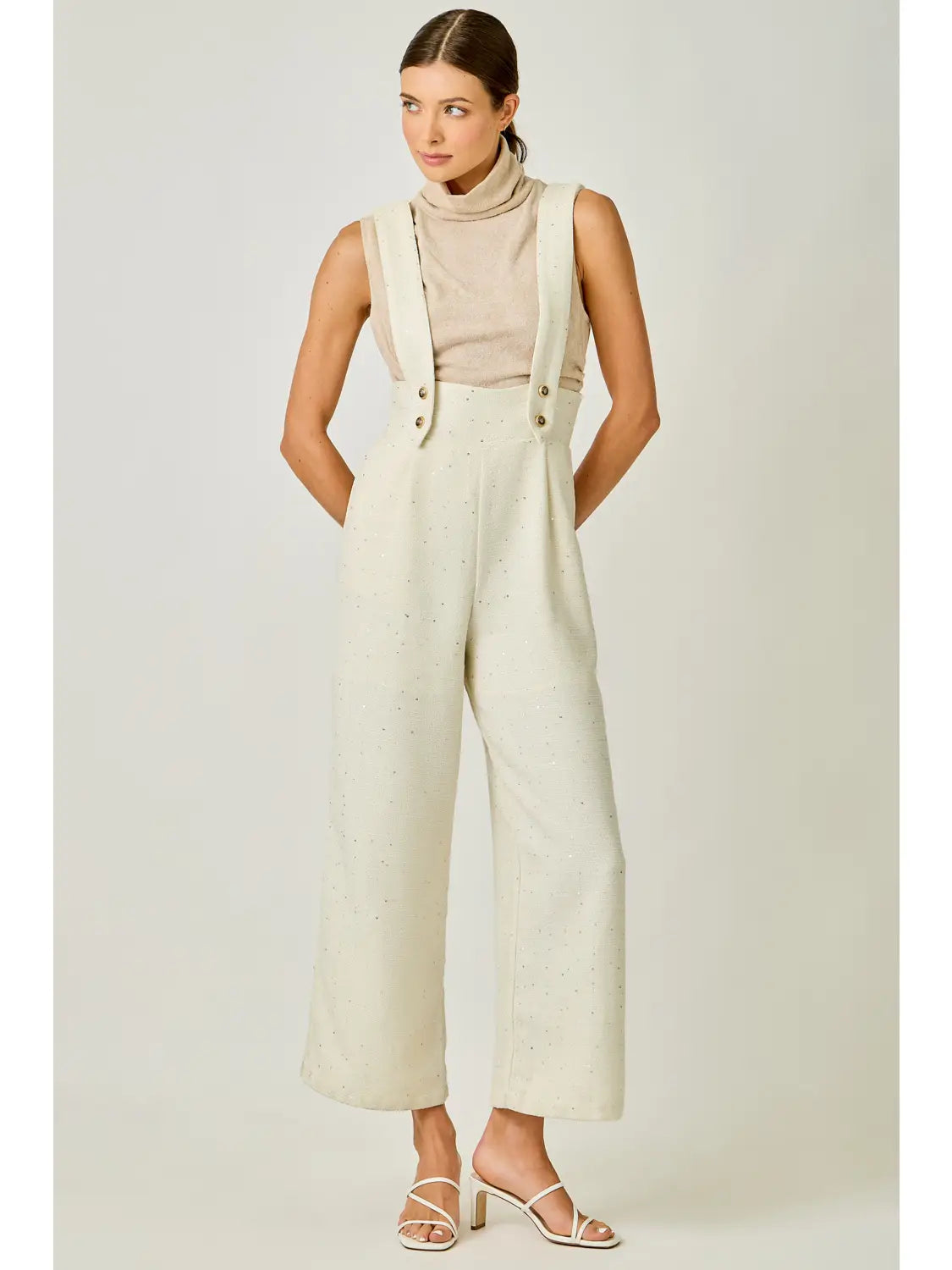 Cream Boucle Overall Jumpsuit Mini Sequin