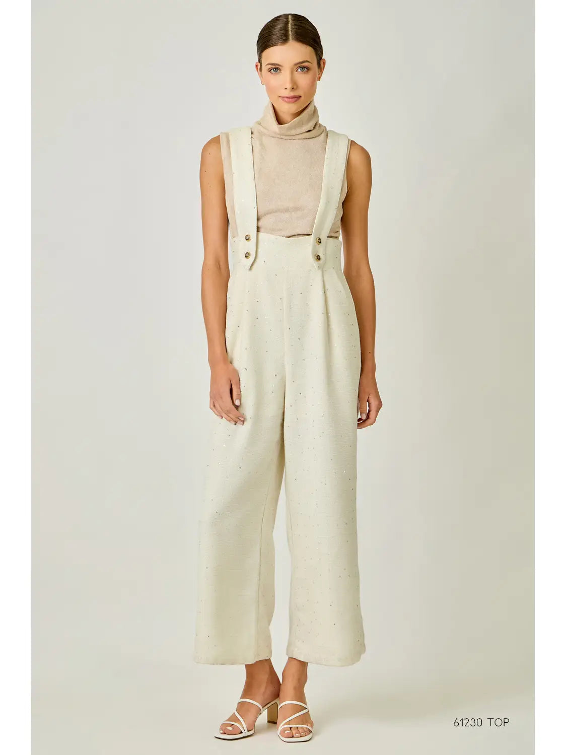 Cream Boucle Overall Jumpsuit Mini Sequin