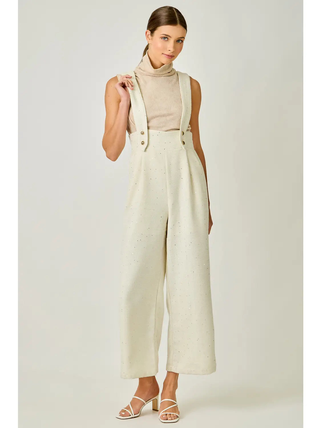 Cream Boucle Overall Jumpsuit Mini Sequin