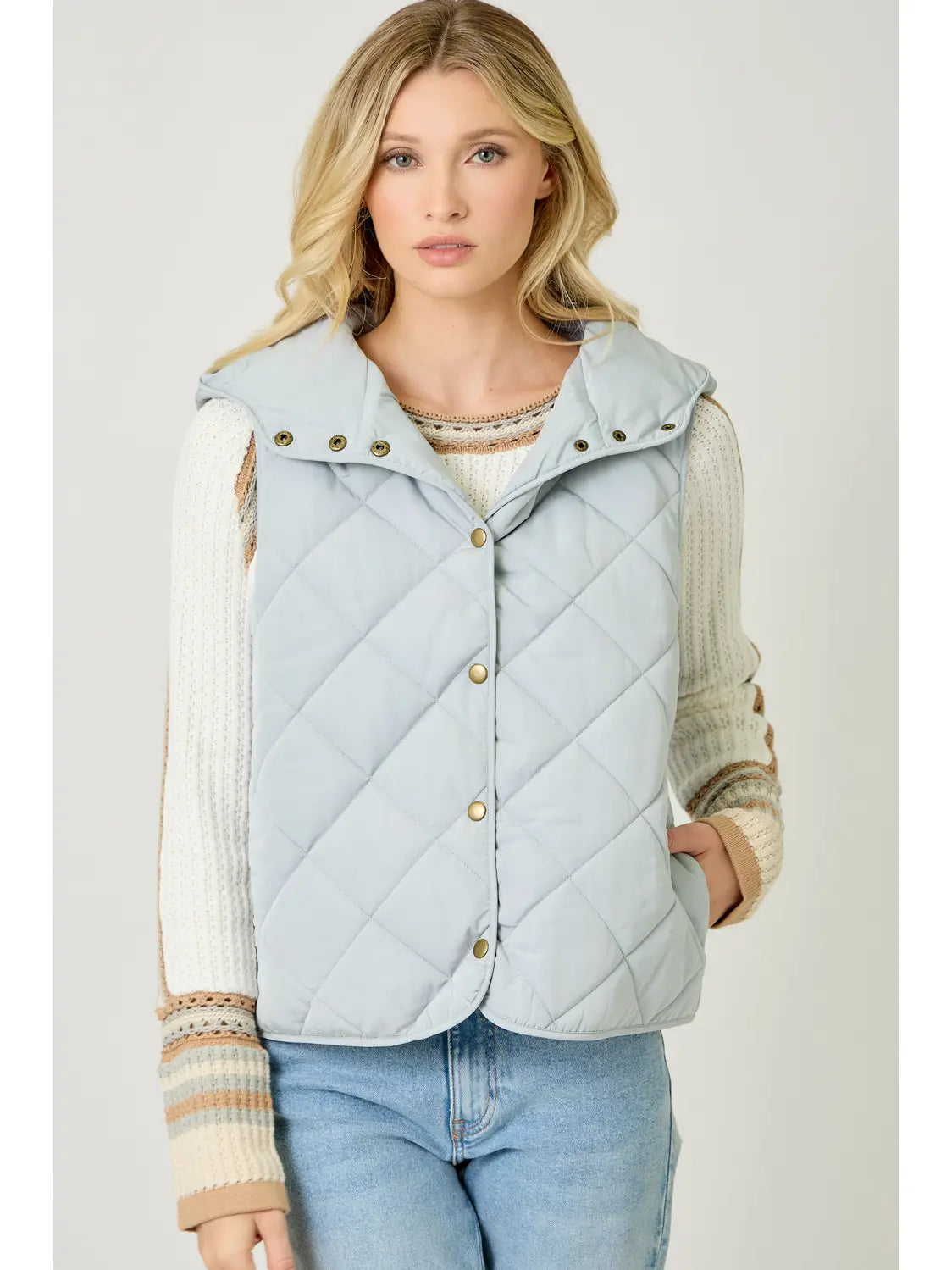 Soft Blue Quilted Hoodie Vest