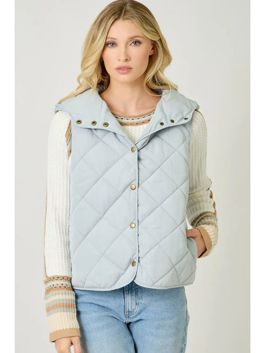 Soft Blue Quilted Hoodie Vest