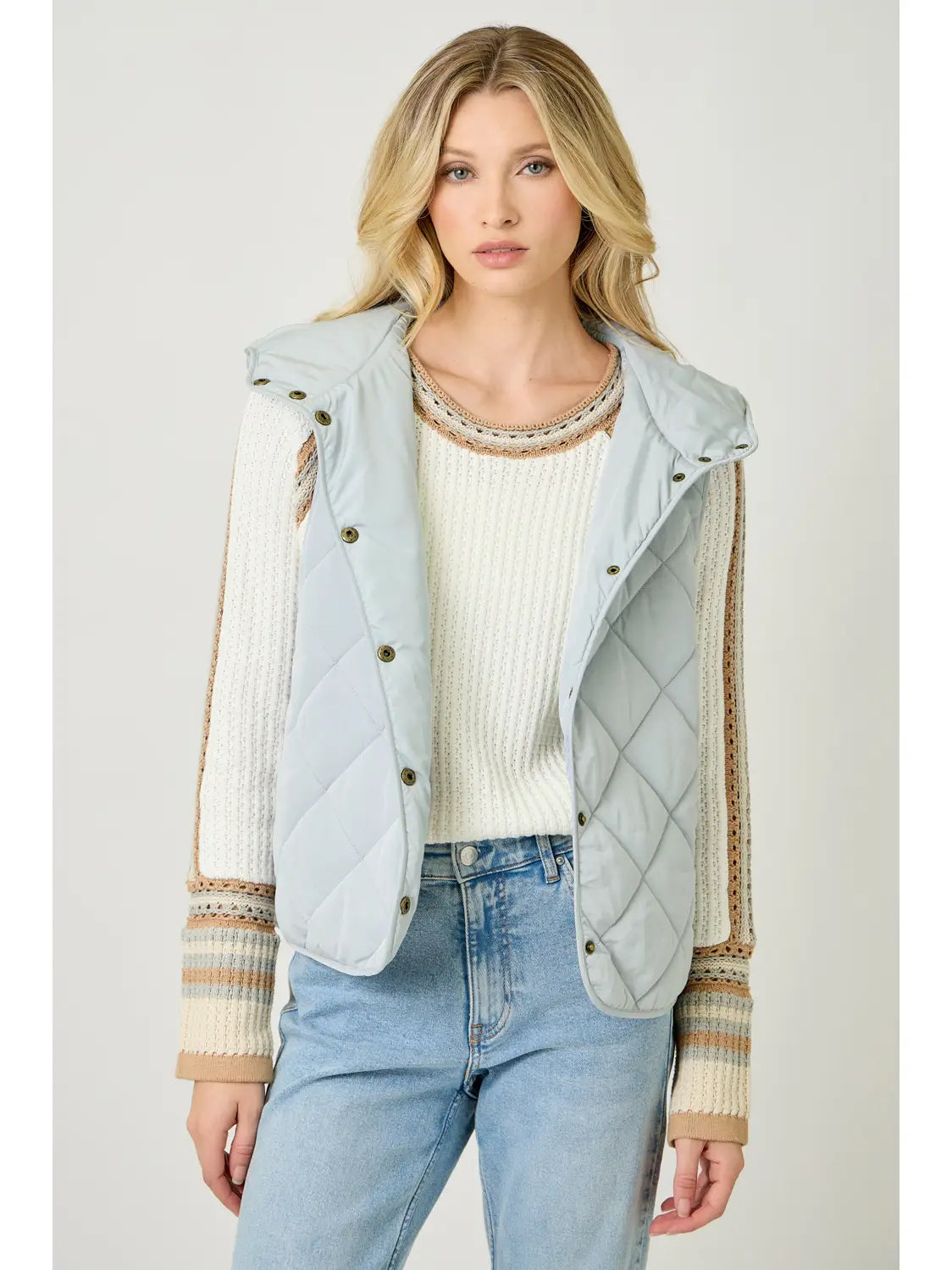 Soft Blue Quilted Hoodie Vest