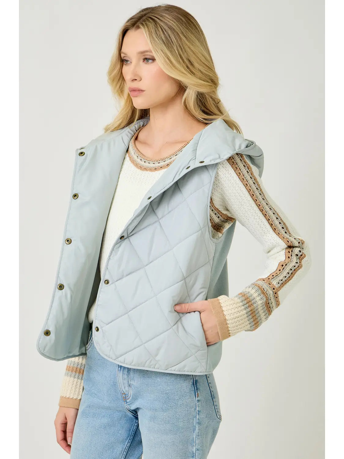 Soft Blue Quilted Hoodie Vest