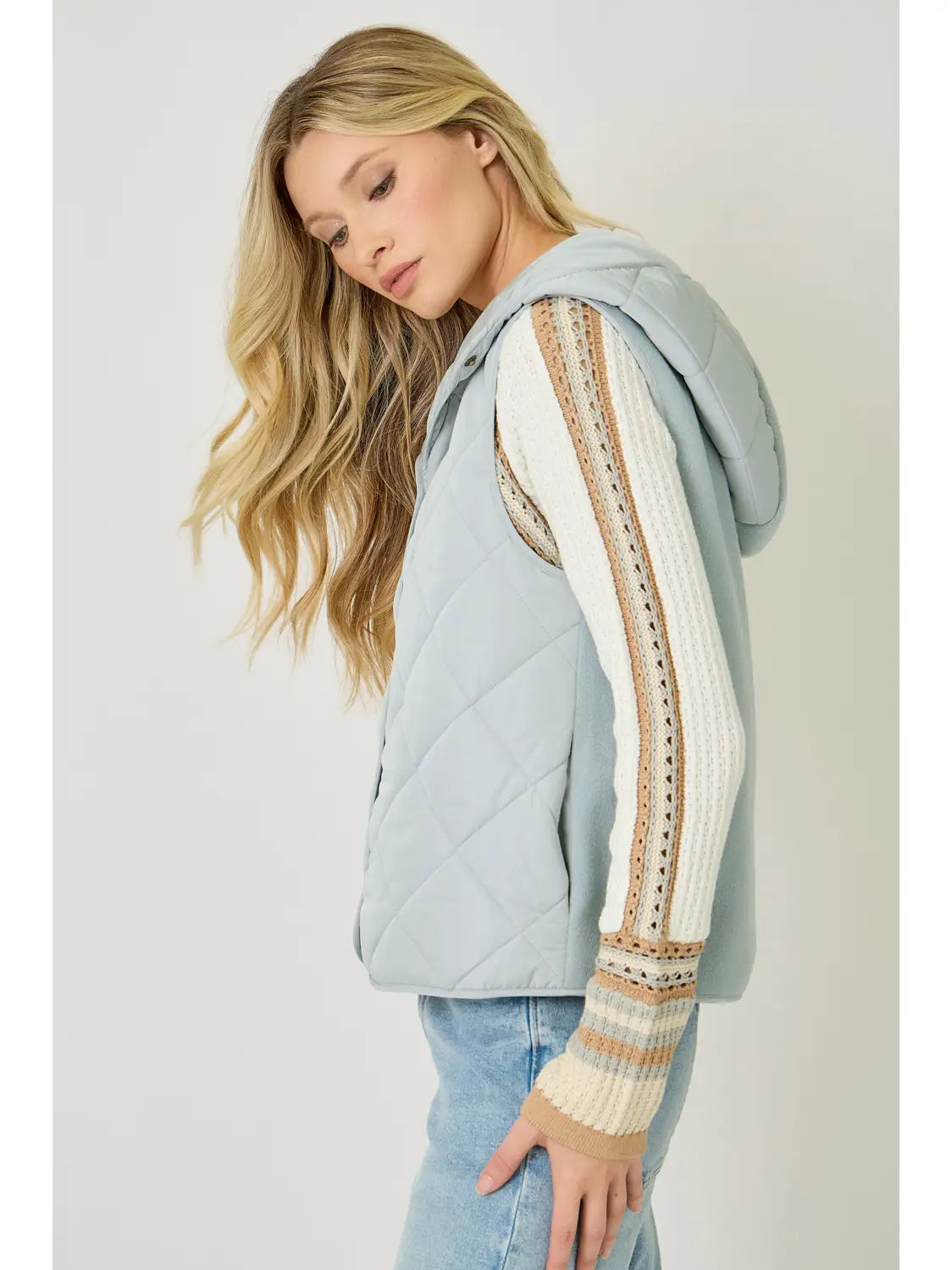 Soft Blue Quilted Hoodie Vest