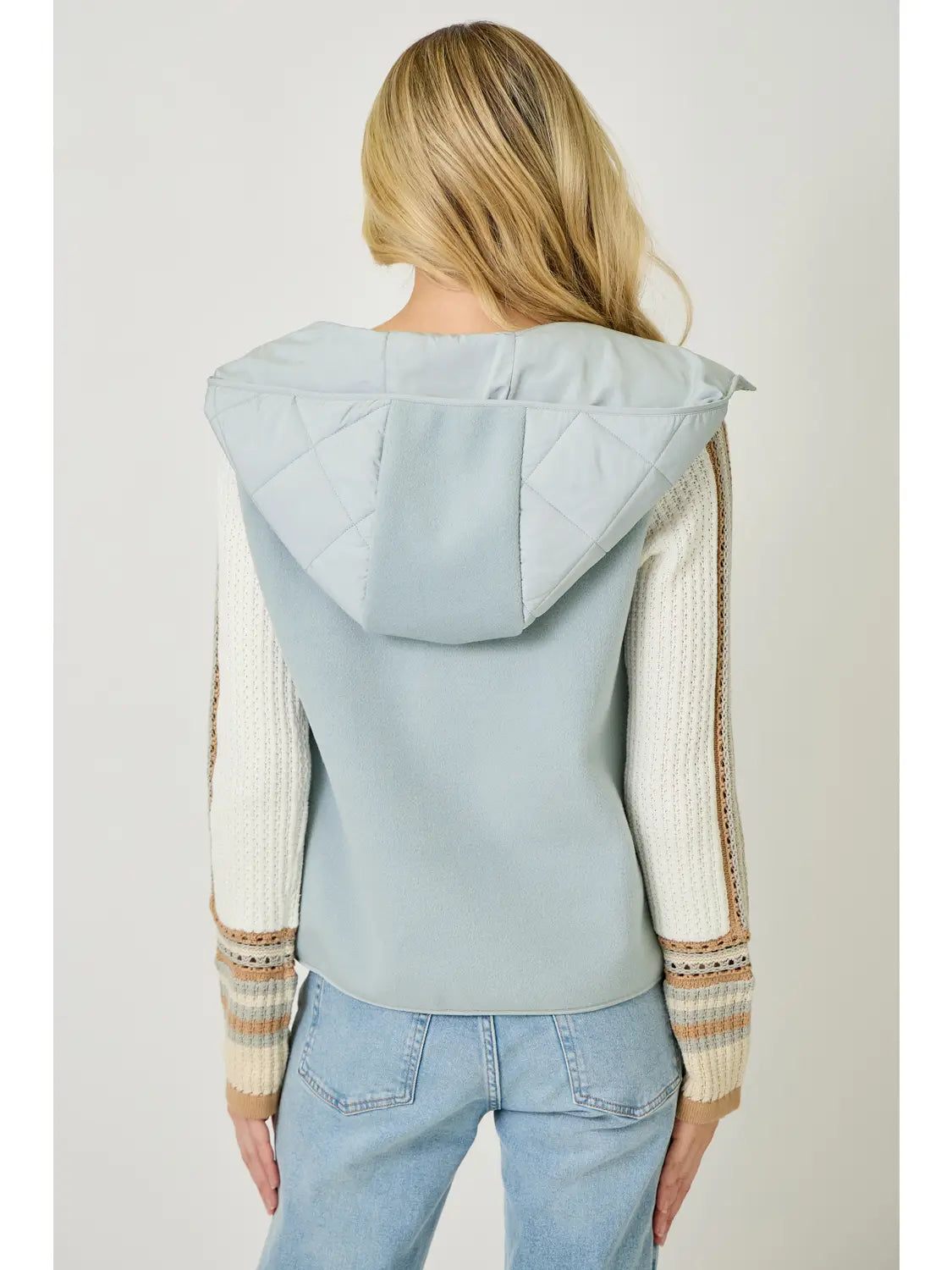 Soft Blue Quilted Hoodie Vest