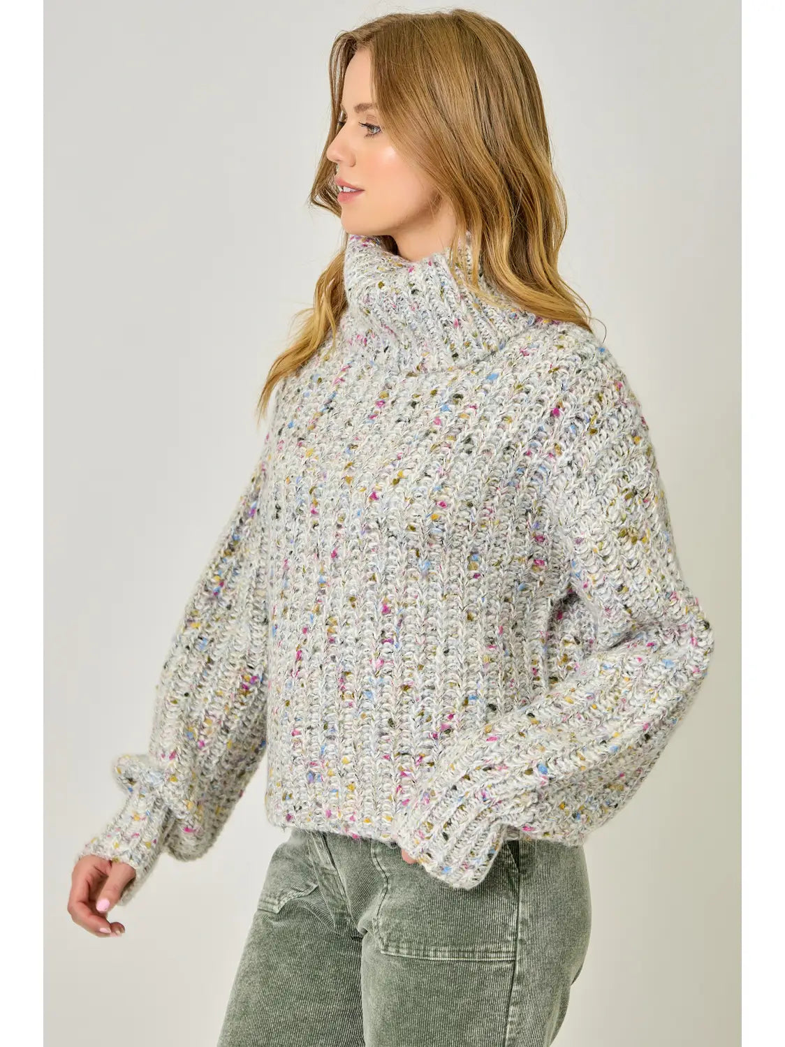 Oatmeal Confetti Turtleneck Sweater