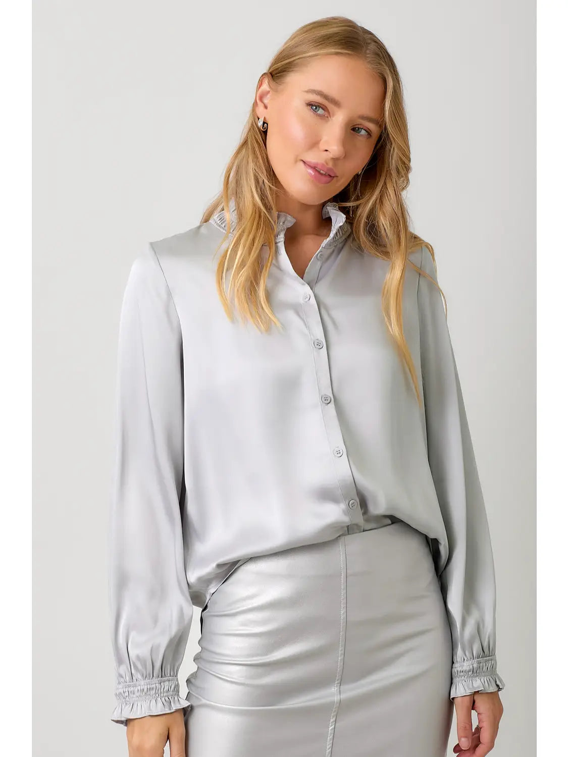 Lilac Grey Ruffle Blouse