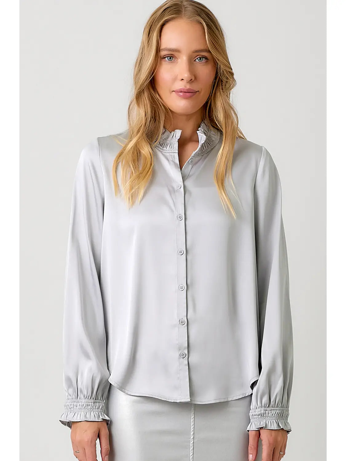 Lilac Grey Ruffle Blouse