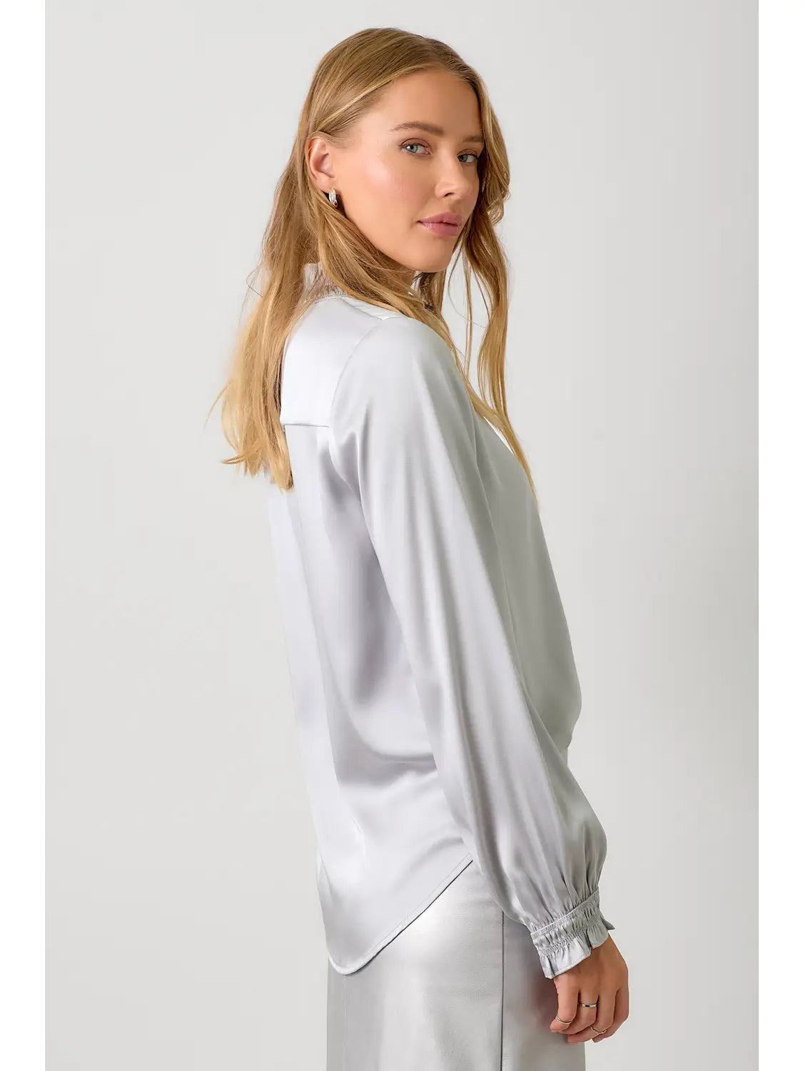 Lilac Grey Ruffle Blouse