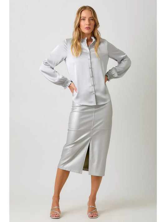 Lilac Grey Ruffle Blouse