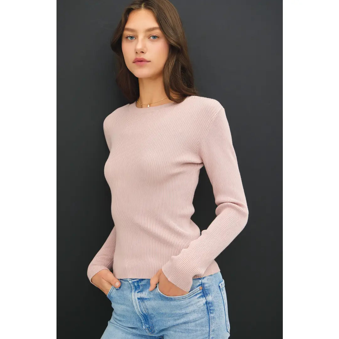 Crew Ribbed Sweater Pale Mauve