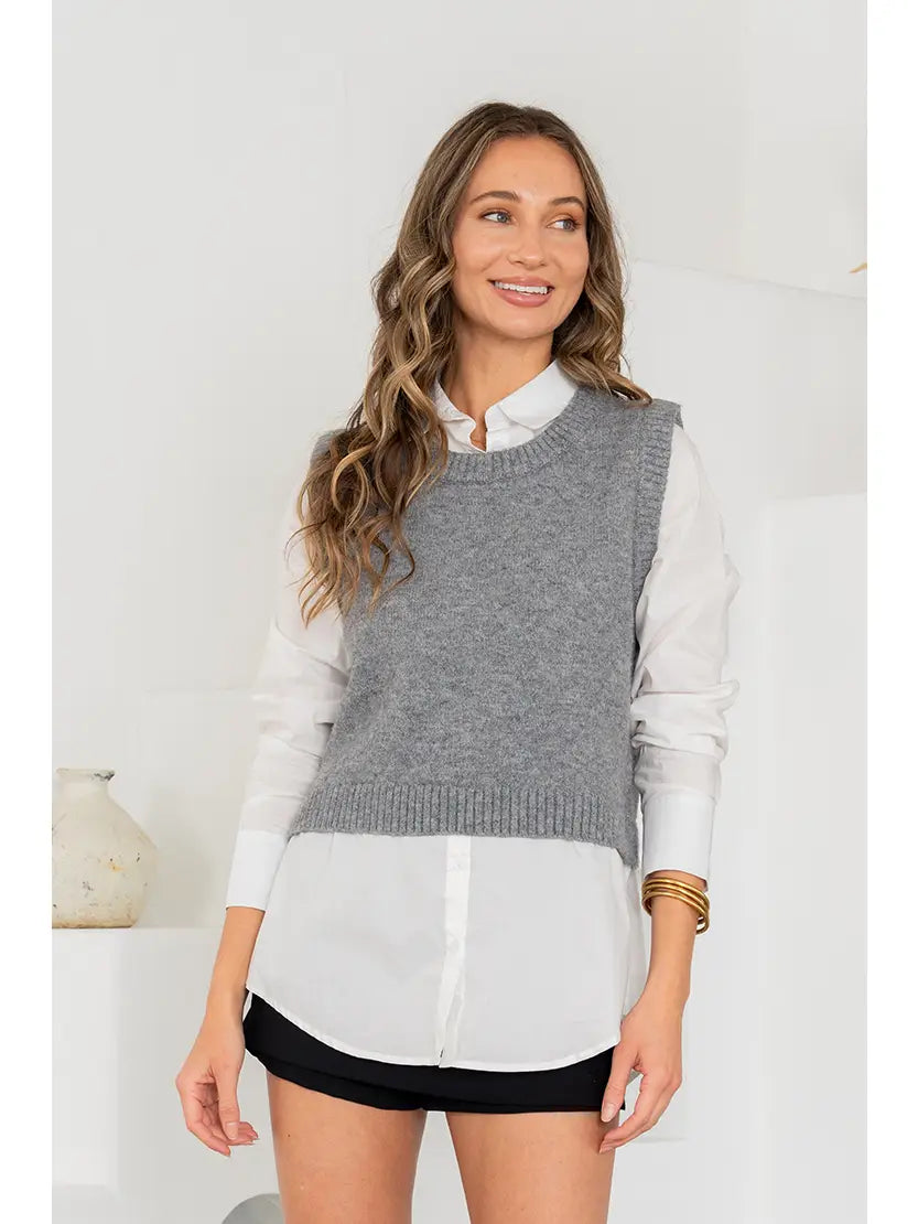 Curvy Sweater Vest With Button Down Shirt