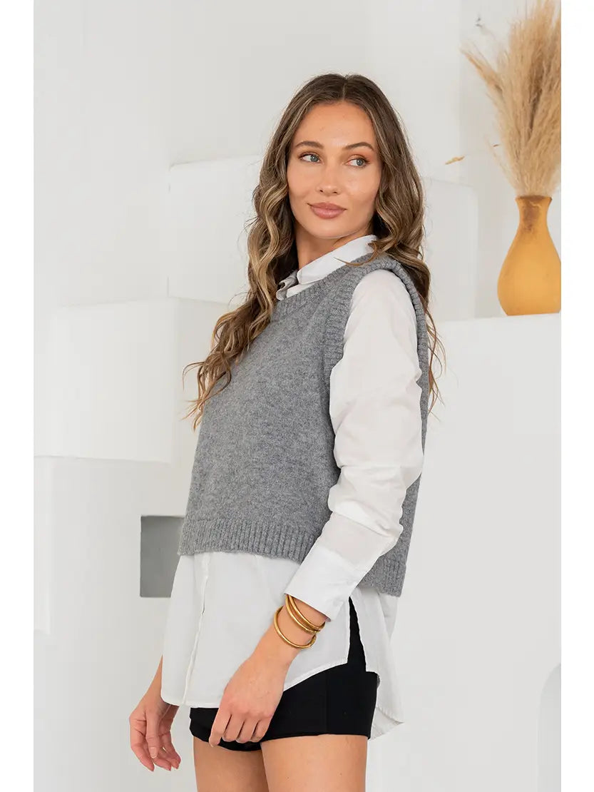 Curvy Sweater Vest With Button Down Shirt