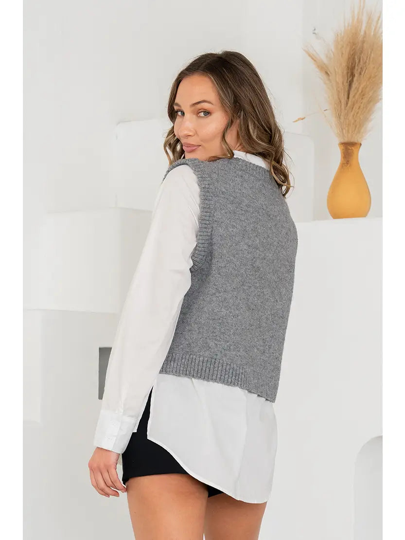 Curvy Sweater Vest With Button Down Shirt