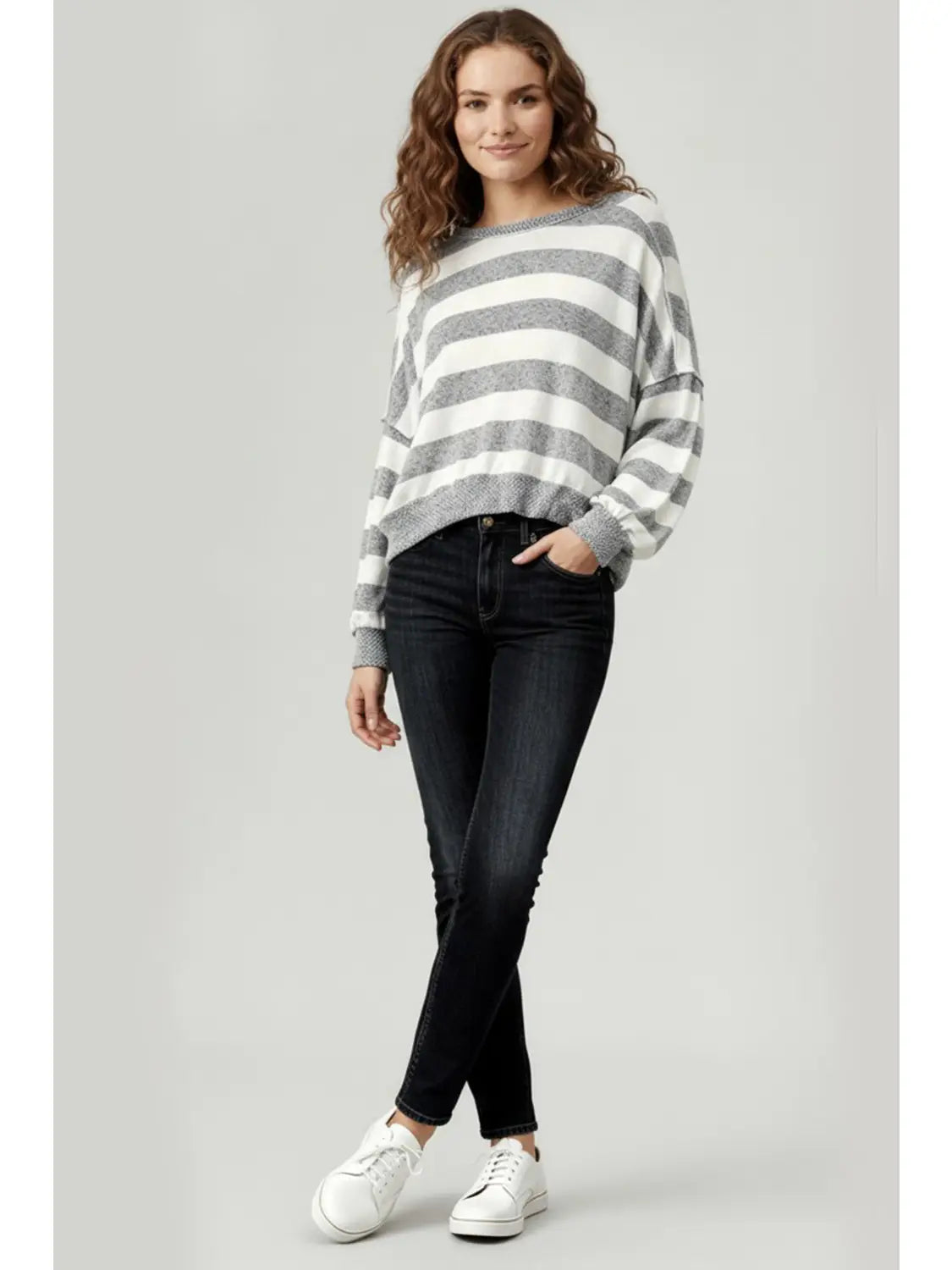 Curvy Hacci Heather & Ivory Stripe