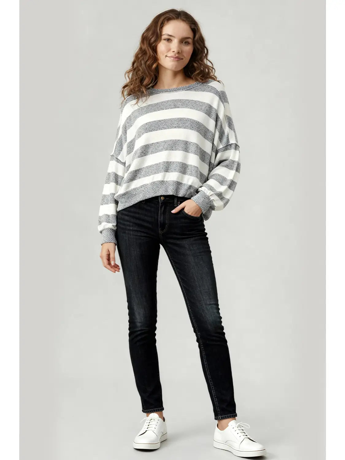 Curvy Hacci Heather & Ivory Stripe