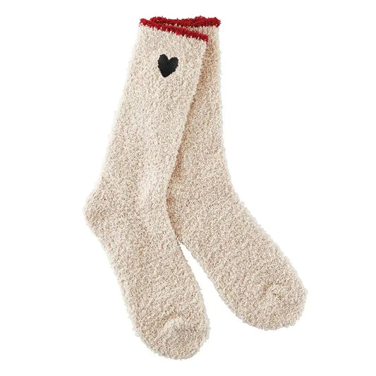 Cozy Red Trim Heart Socks