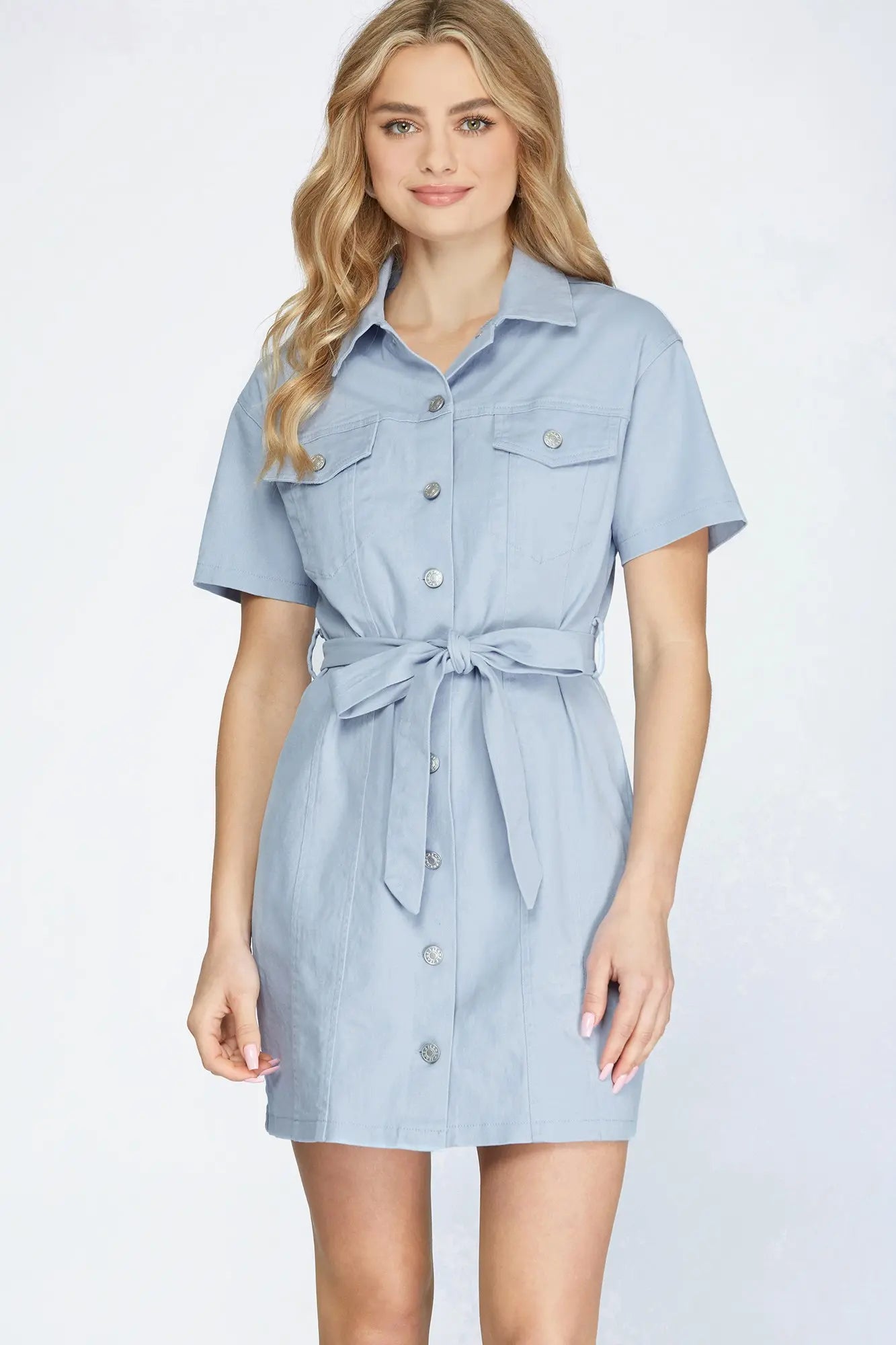 Light Blue Twill Button Down Dress