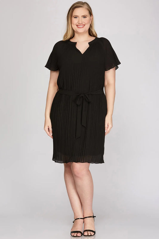 Curvy Black Pleated Dress