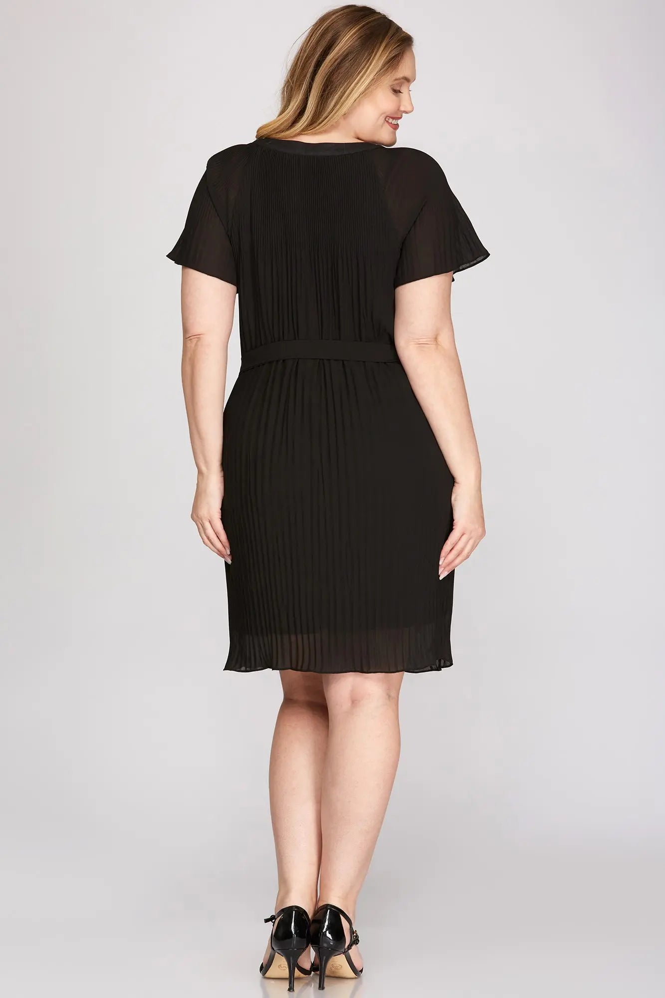 Curvy Black Pleated Dress