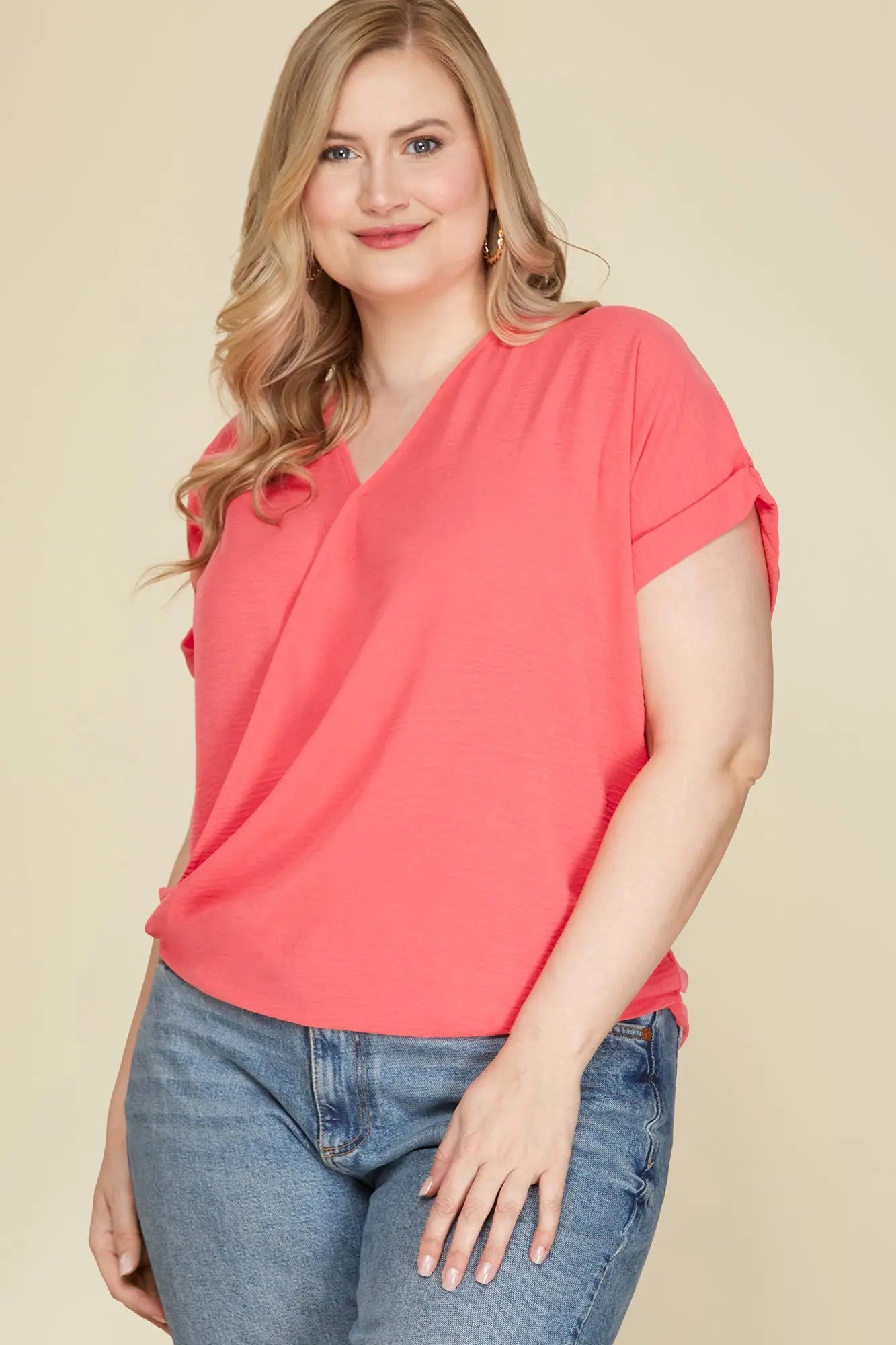 Curvy Coral V Back Top