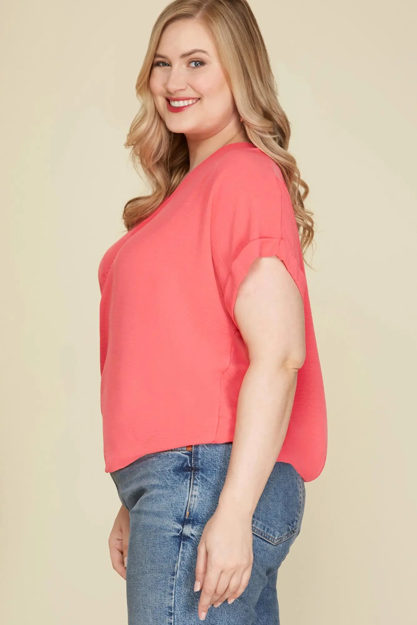 Curvy Coral V Back Top