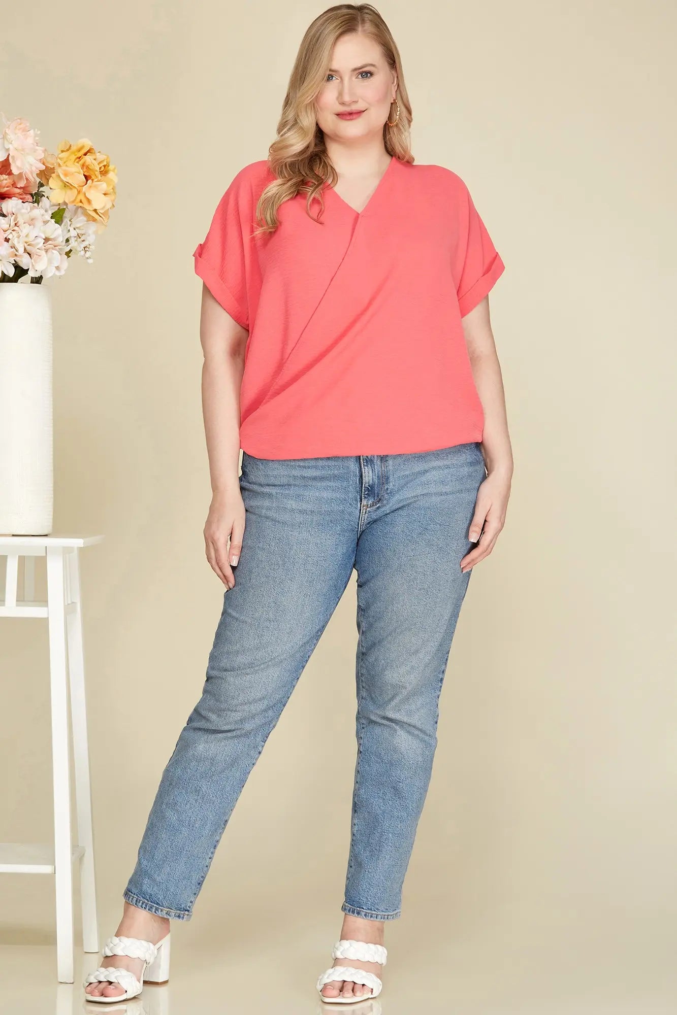 Curvy Coral V Back Top