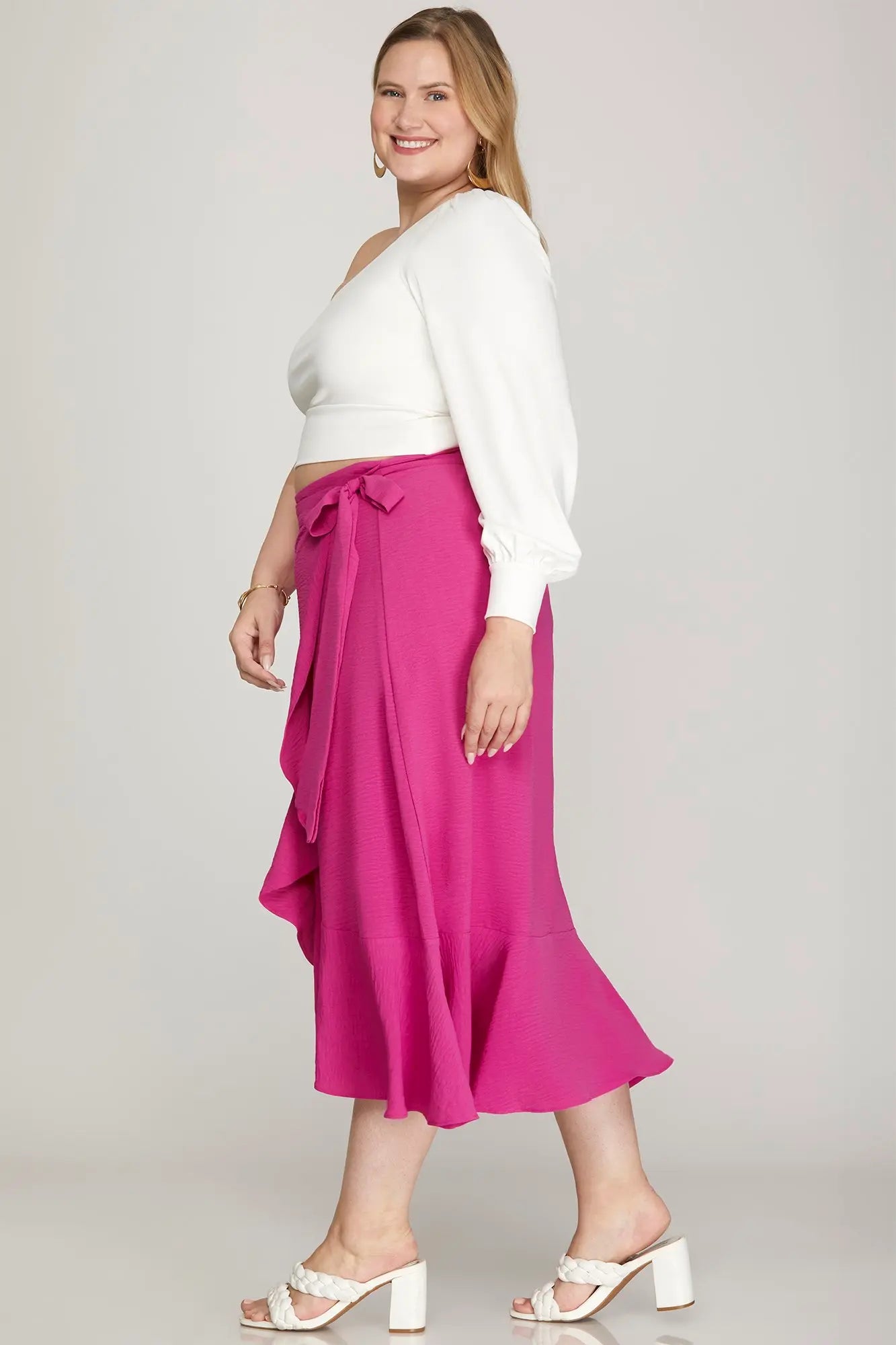 Curvy Hot Pink Wrap Skirt