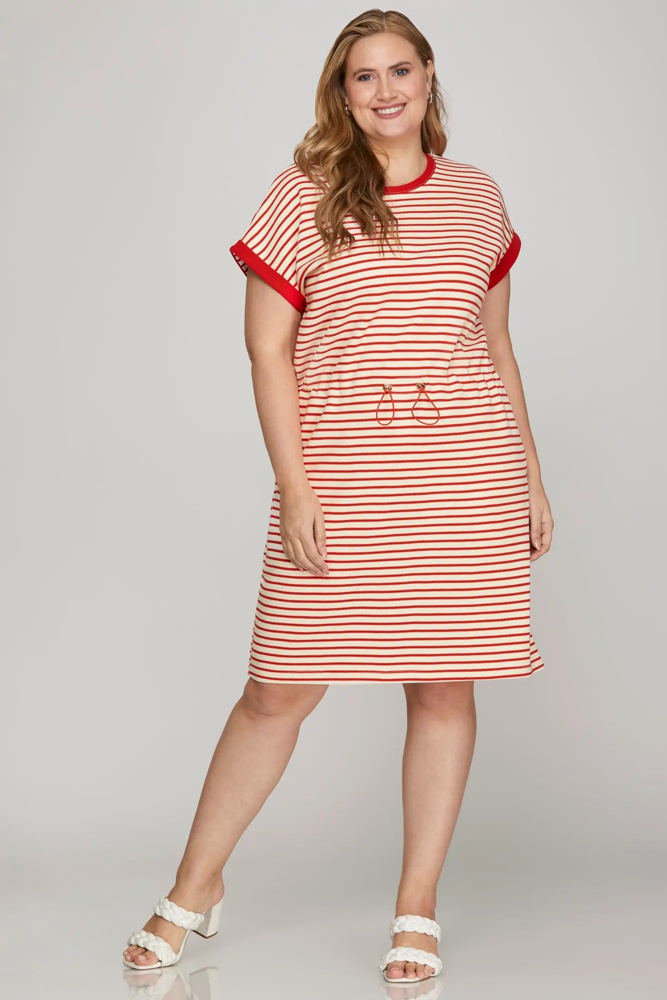 Curvy Red & Cream Stripe Tshirt Dress
