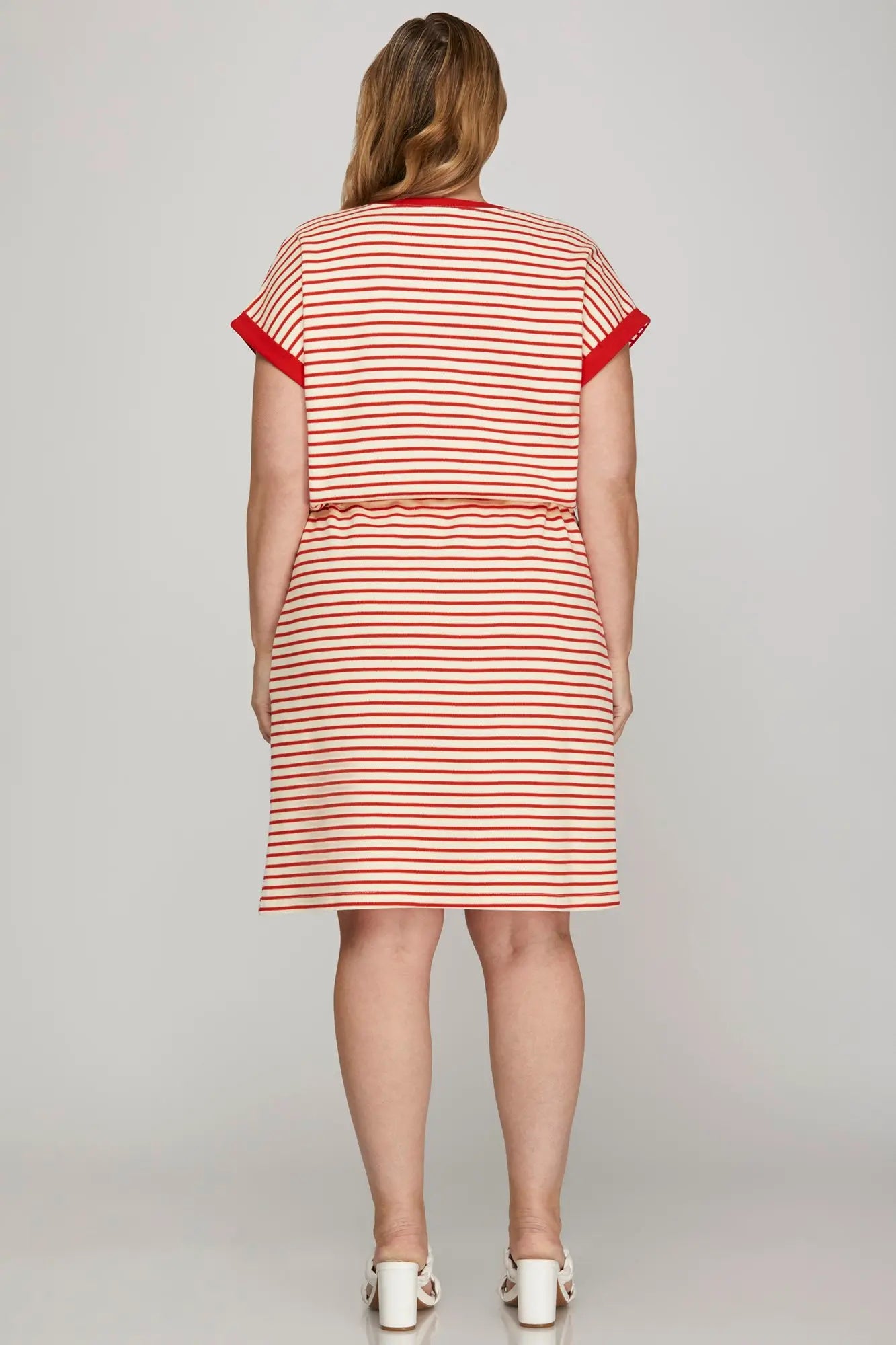 Curvy Red & Cream Stripe Tshirt Dress