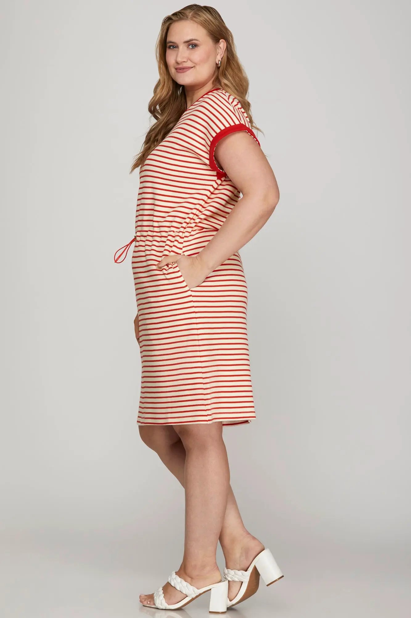 Curvy Red & Cream Stripe Tshirt Dress