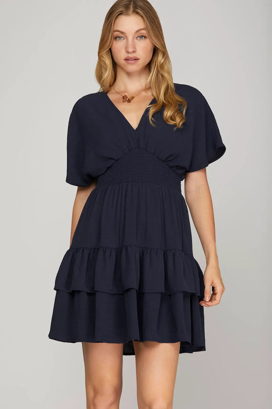 Navy Smock Waist Dress