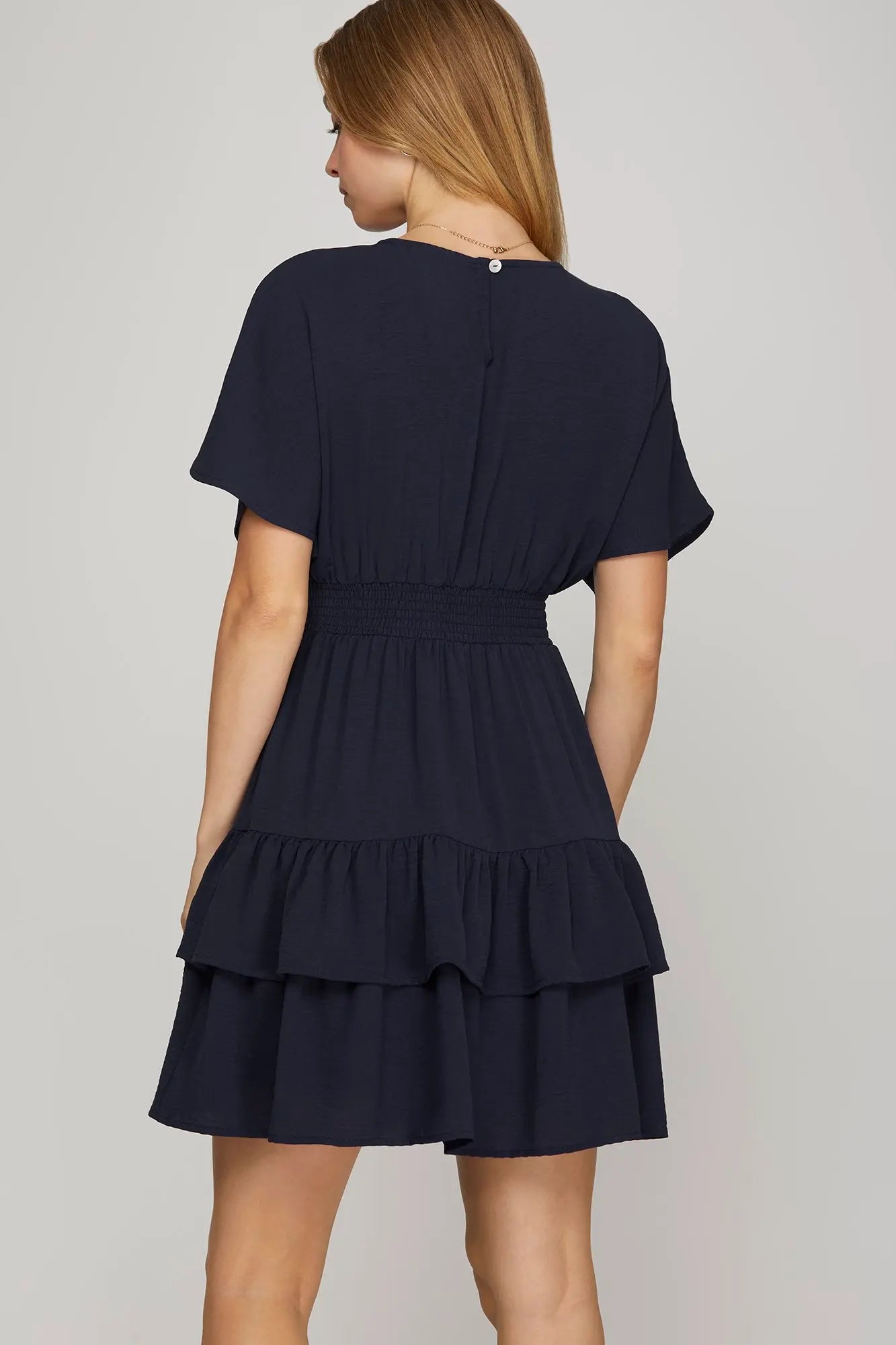 Navy Smock Waist Dress
