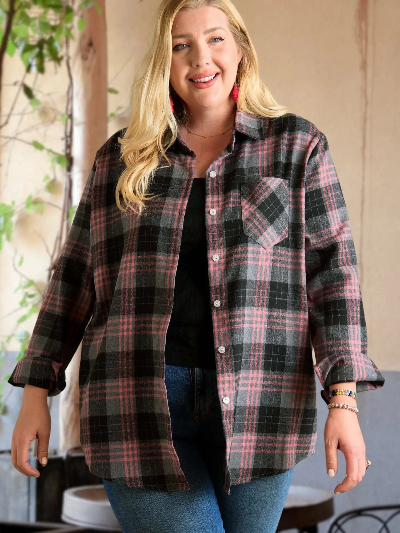 Curvy Pink Plaid Flannel