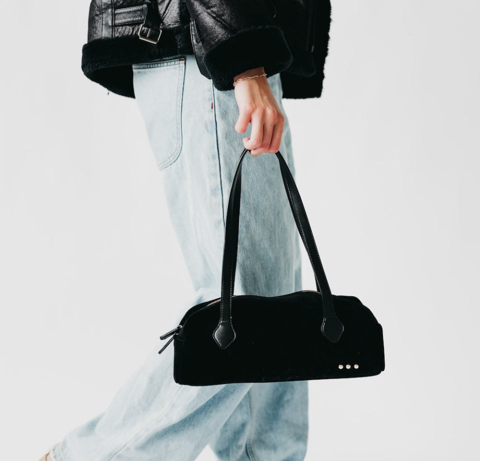 Sally Suede Barrel Bag Black