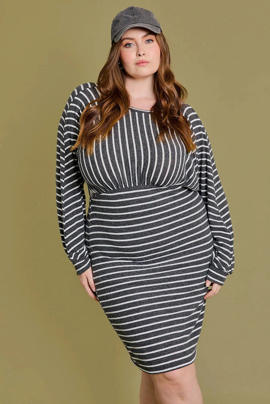 Curvy Multi Stripe Charcoal Dress