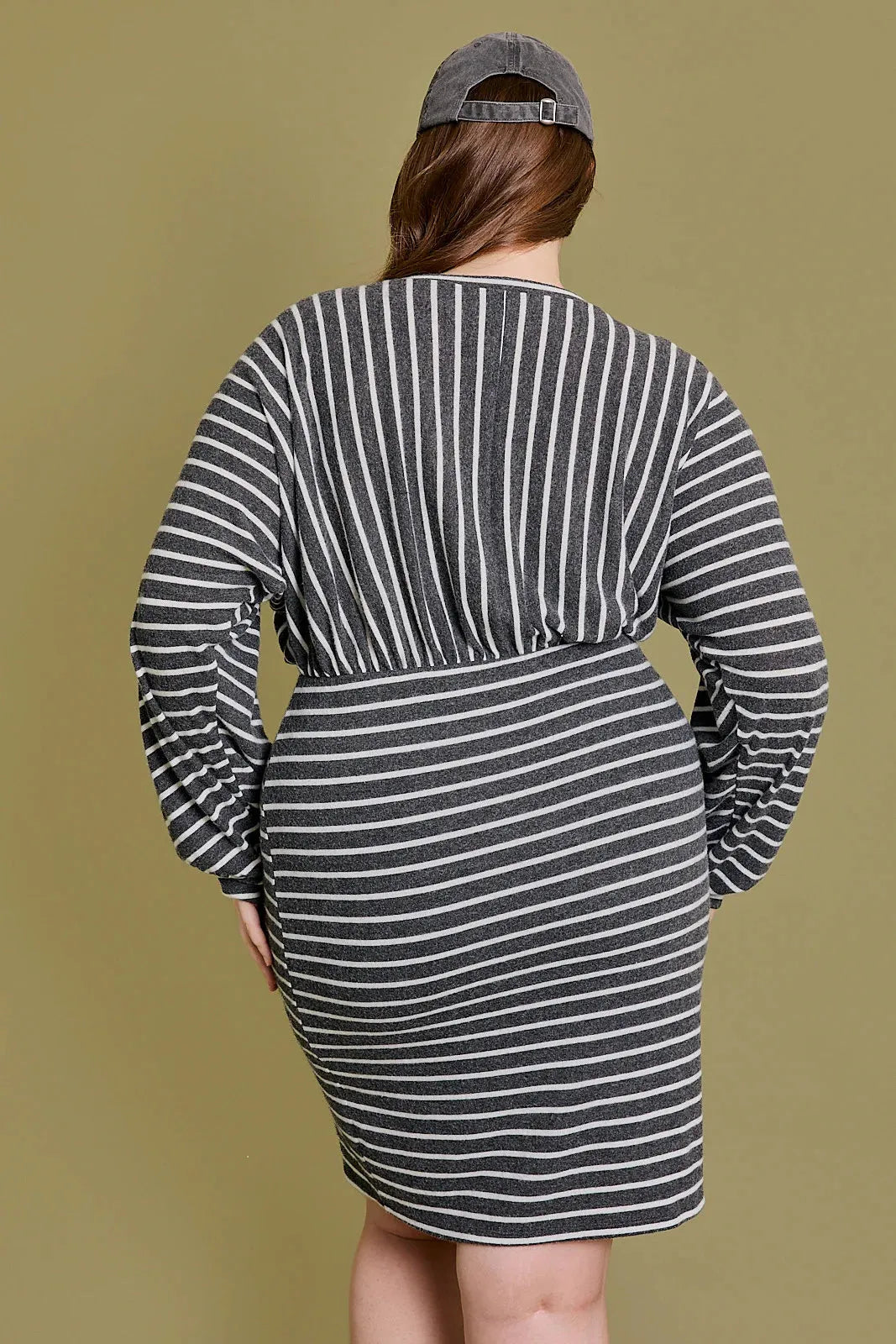 Curvy Multi Stripe Charcoal Dress