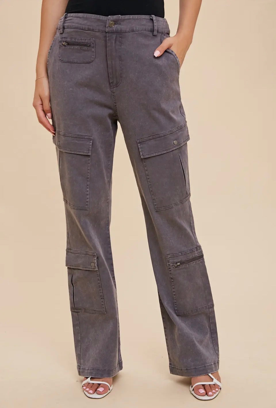 Charcoal Zip Cargo Pants
