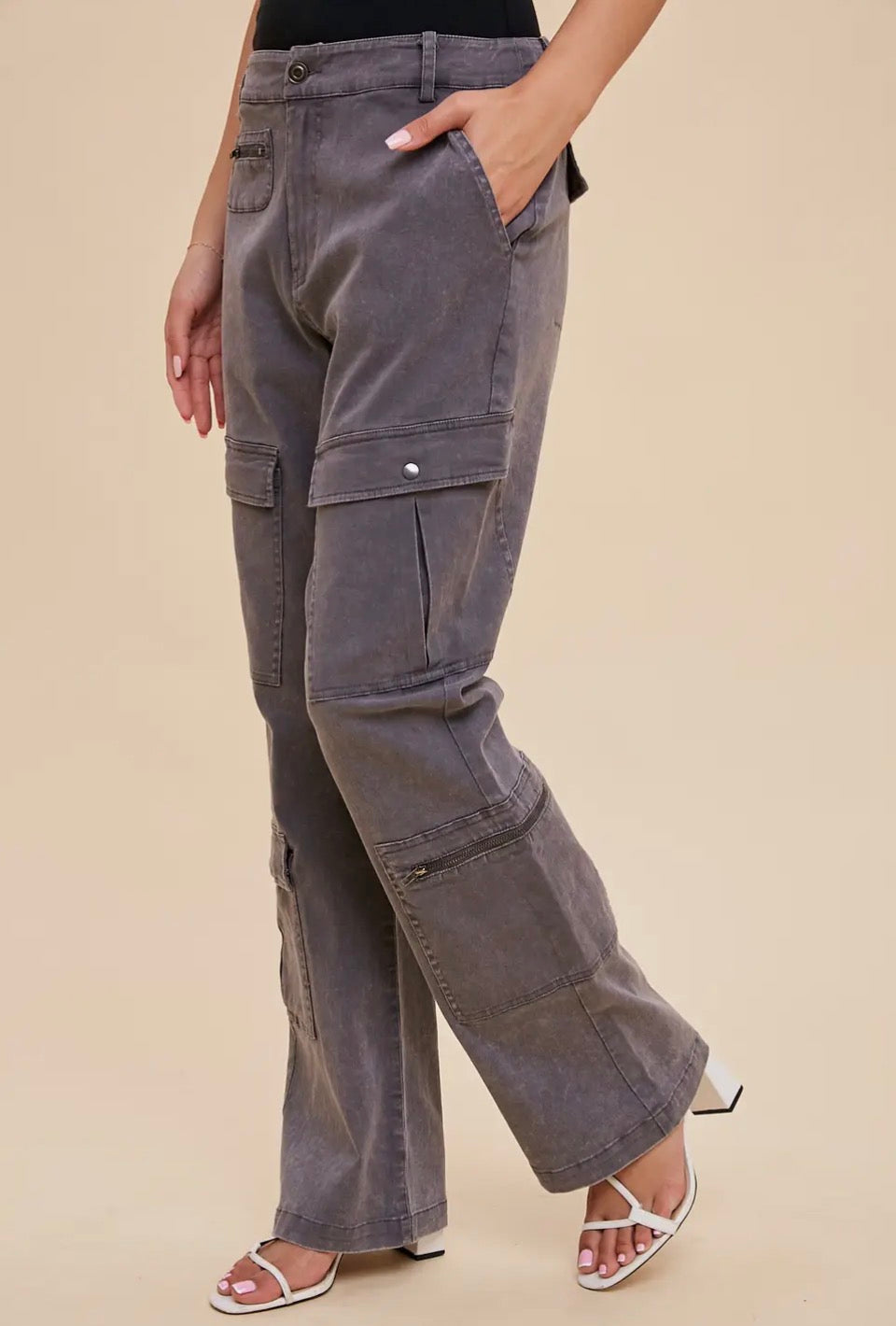 Charcoal Zip Cargo Pants